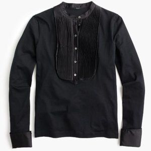 J Crew Tuxedo Bib Front Pintuck Long Sleeve Tee XL